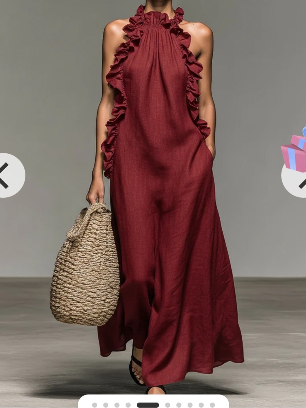 Modesees Women’s NEW Red Linen Blend Ruffled Halter Maxi Dress xs